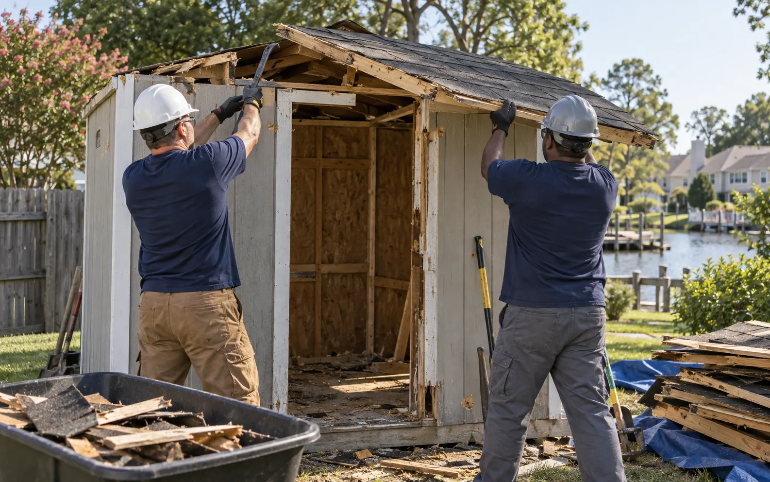 Shed Demolition project planning in a residential backyard